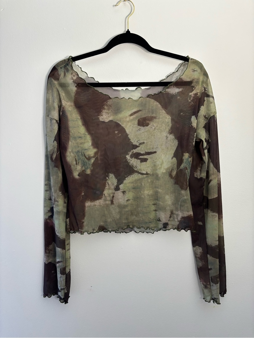 Cider Olive & Brown Abstract Mesh Long Sleeve Top